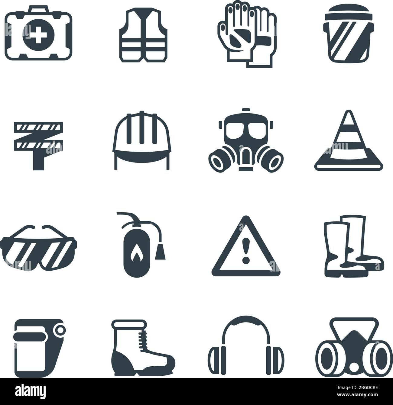 Industrial security, occupational safety work and healthcare. Protective clothing and equipmen vector icons isolated. Protection equipment and clothing, glove respirator and headgear illustration Stock Vector