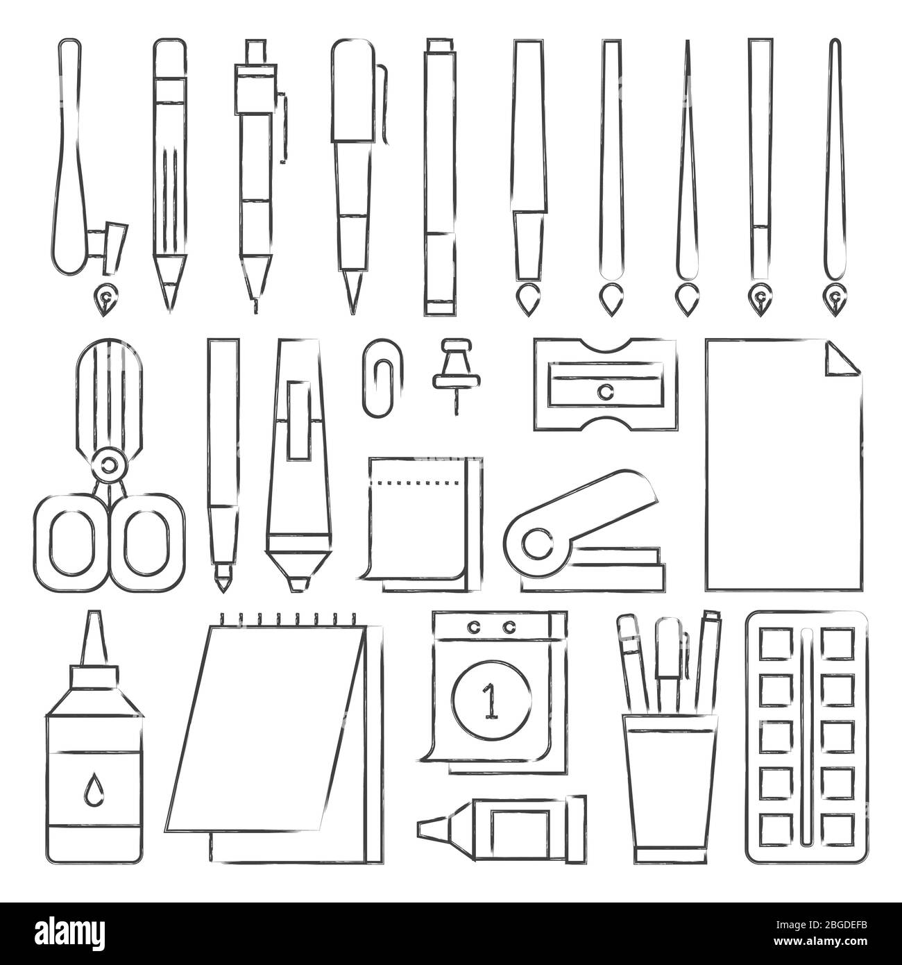 Stationery art materials line drawing pens Vector Image