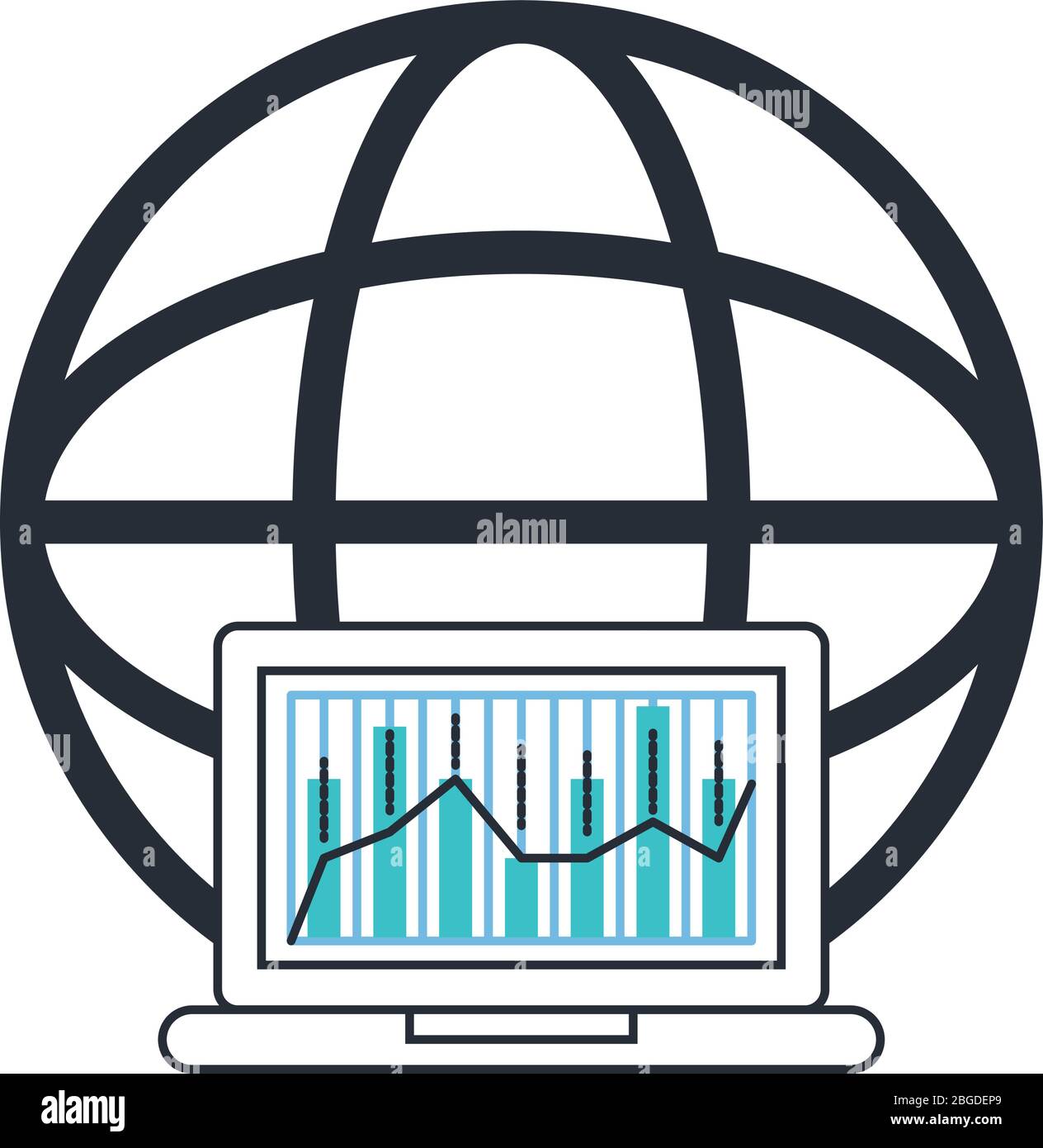sphere browser and laptop with statistics Stock Vector