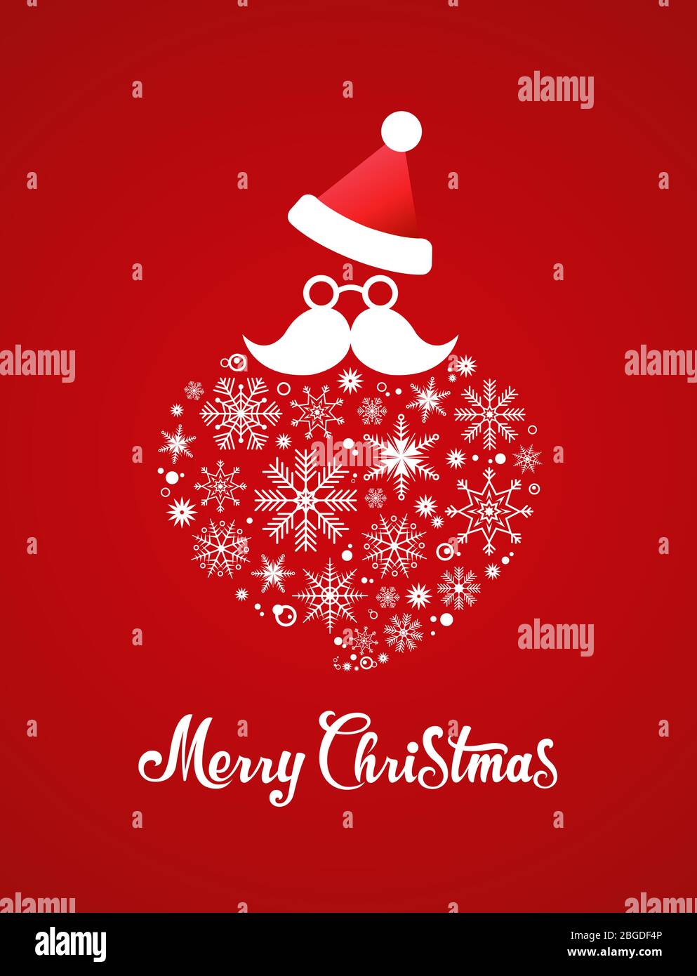 Santa Claus hat and white snow beard. Merry Christmas Title Typography Vector red background Stock Vector