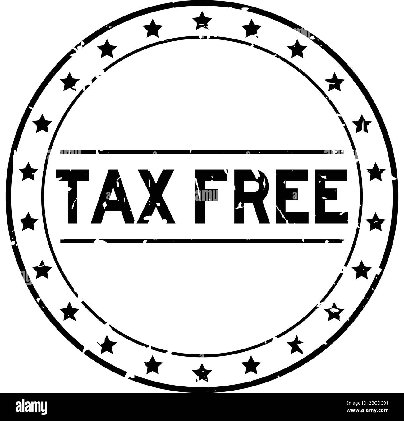 Grunge black tax free word with star icon round rubber seal stamp on ...