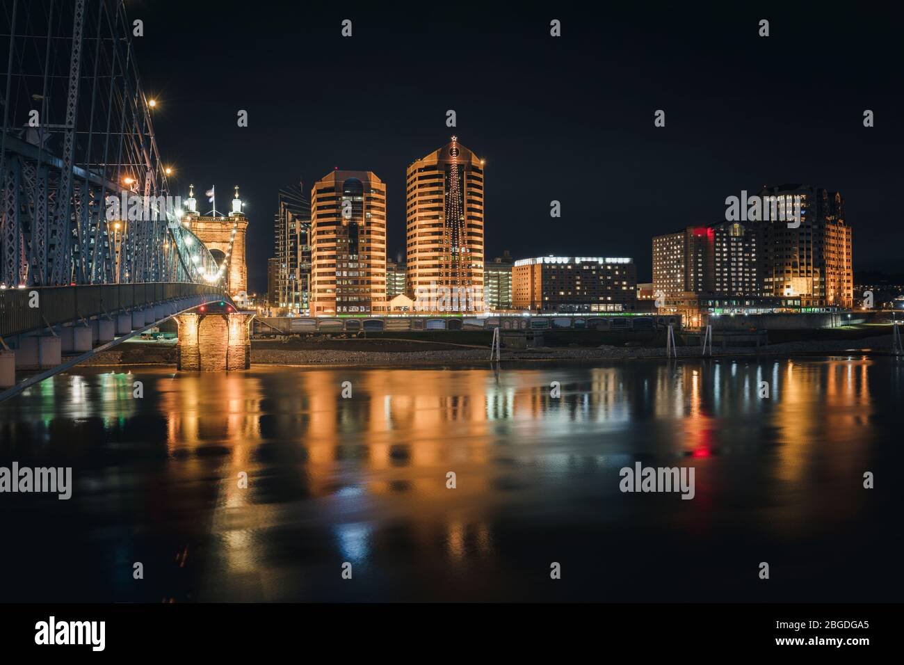 Covington at night - seen from Cincinnati. Covington, Kentucky, USA. Stock Photo