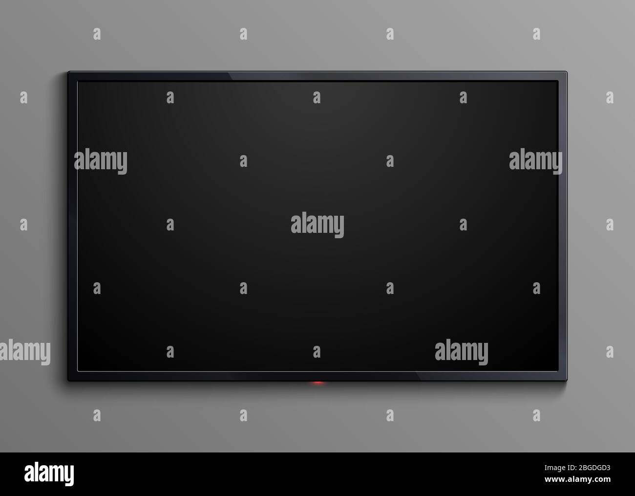Realistic black television screen isolated. 3d blank led monitor display vector mockup. Display wide tv, digital realistic black screen illustration Stock Vector