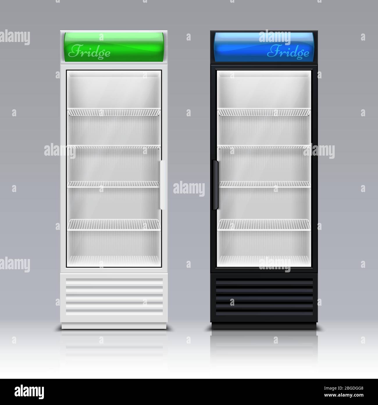 Modern commercial display fridge. Supermarket freezer equipment