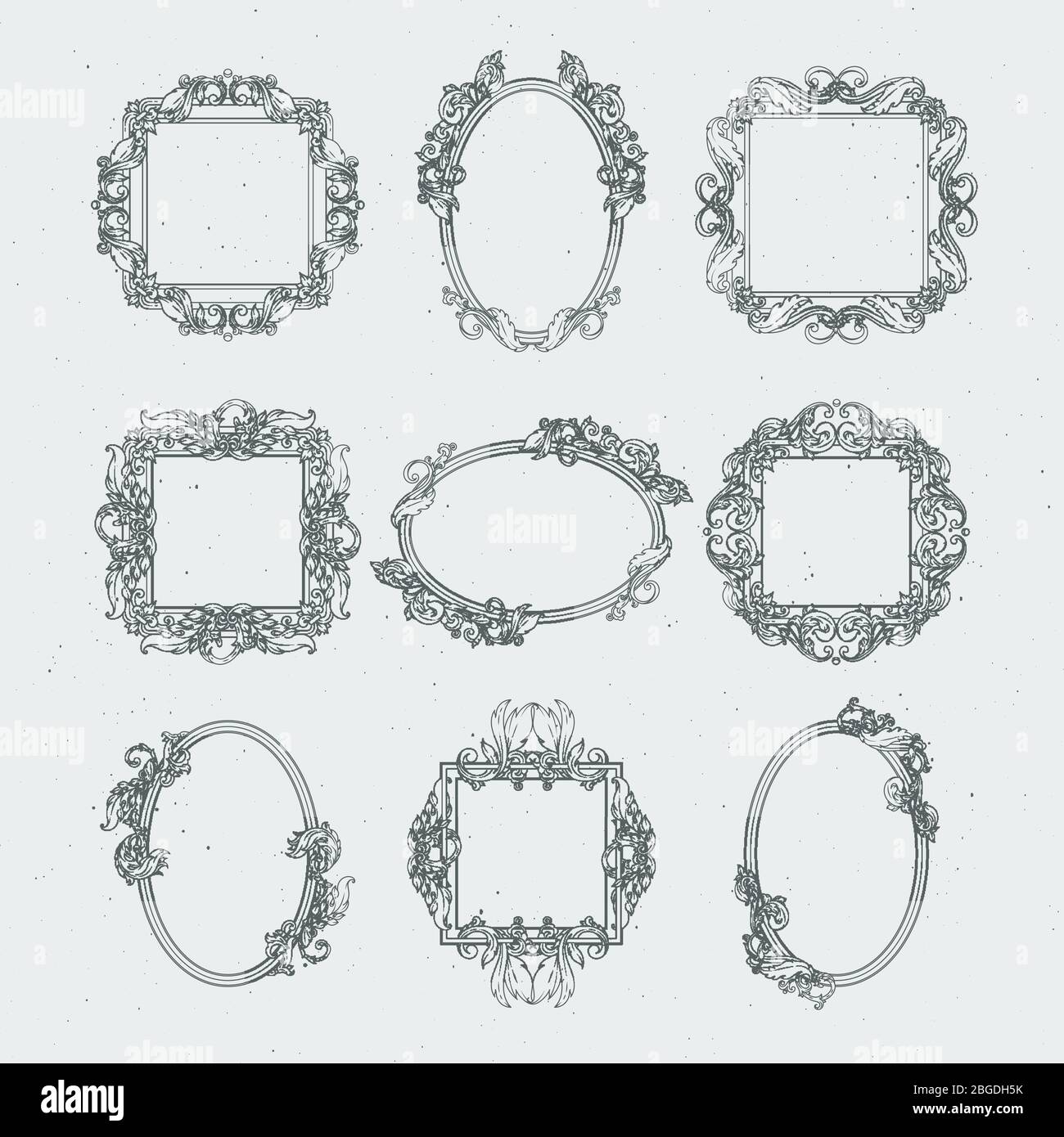 Antique victorian picture frames. Vector set in baroque style Stock