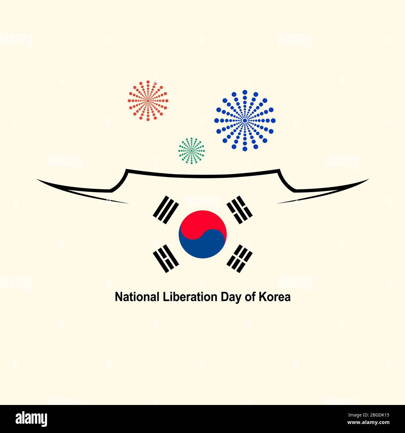 Korea Liberation Day. Traditional roof and Korean flag style symbol design Stock Vector