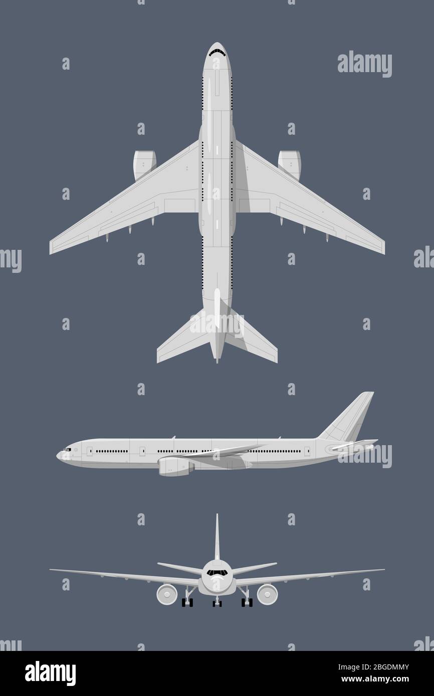 Different sides of modern airplane. Vector illustrations isolate Stock Vector