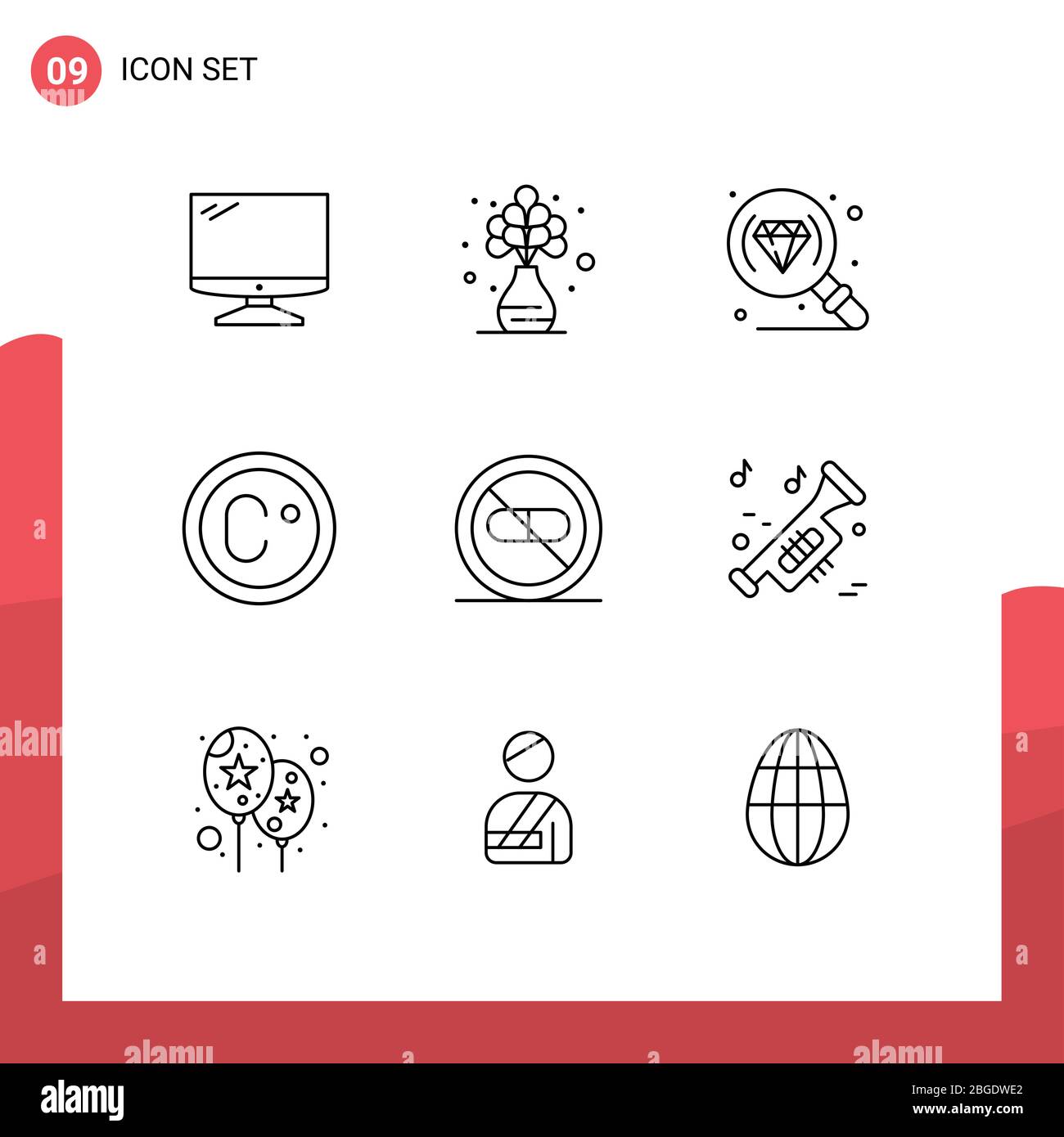 Modern Set of 9 Outlines Pictograph of health, care, flower, measure, climate Editable Vector Design Elements Stock Vector