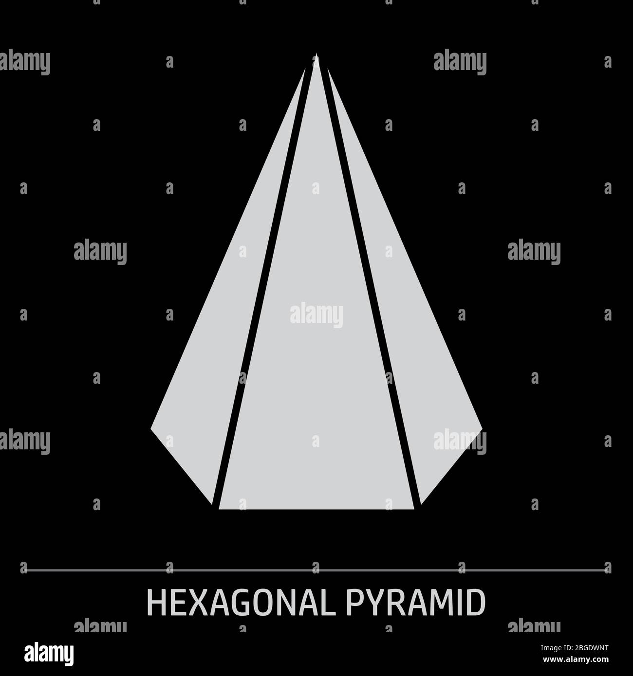 Hexagonal pyramid icon illustration on gray background with label Stock Vector