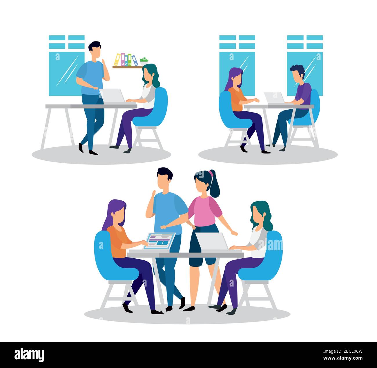 set scenes of coworking with icons Stock Vector Image & Art - Alamy