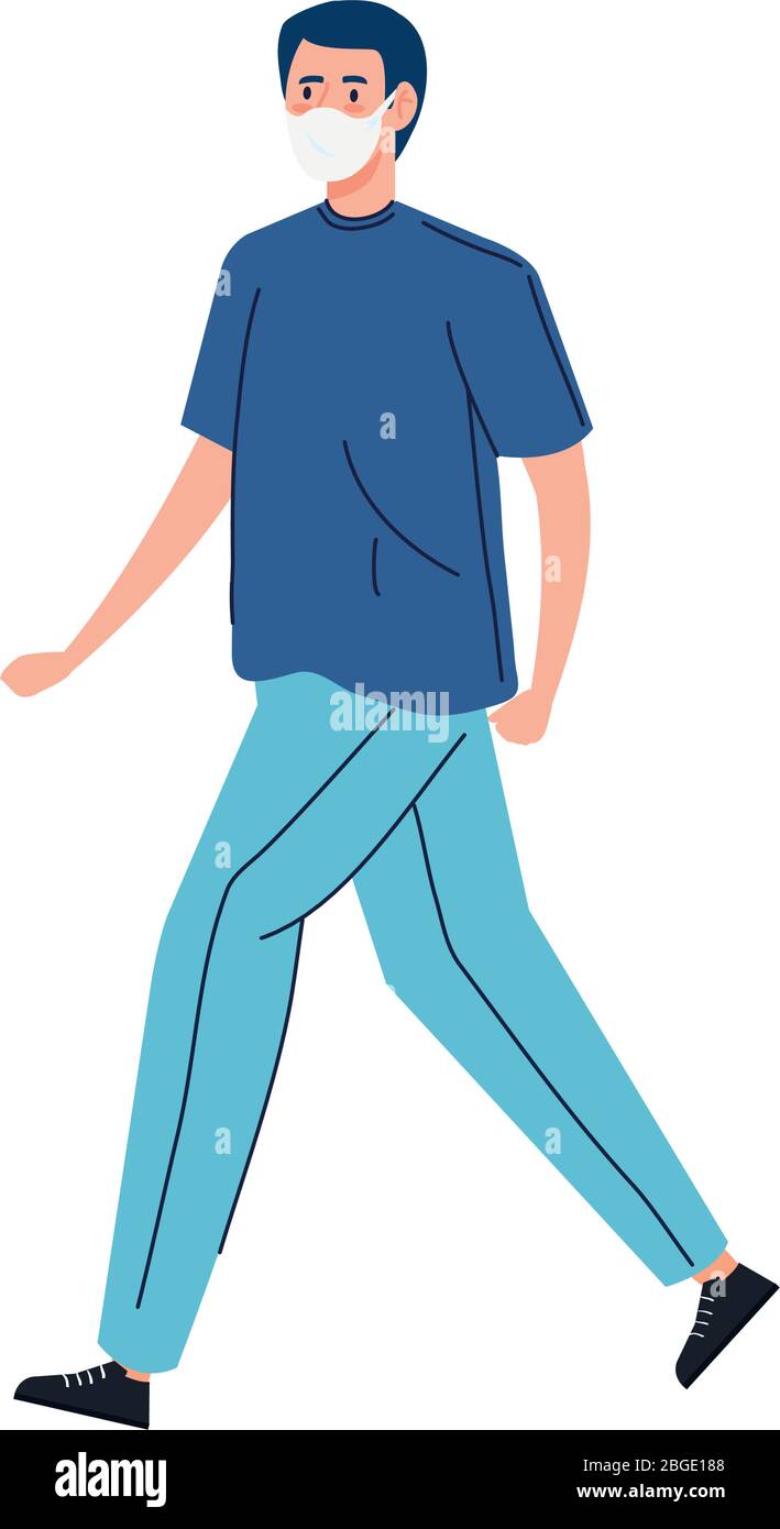 Download Young Man Walking With Face Mask Isolated Icon Stock Vector Image Art Alamy PSD Mockup Templates