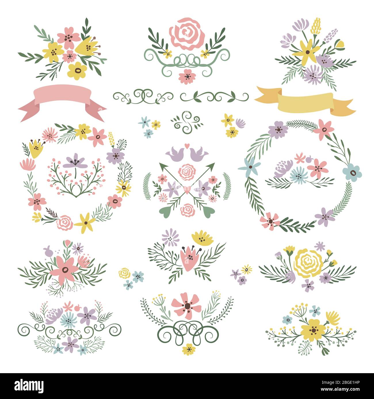Sweet stickers and vintage labels. Floral elements for wedding