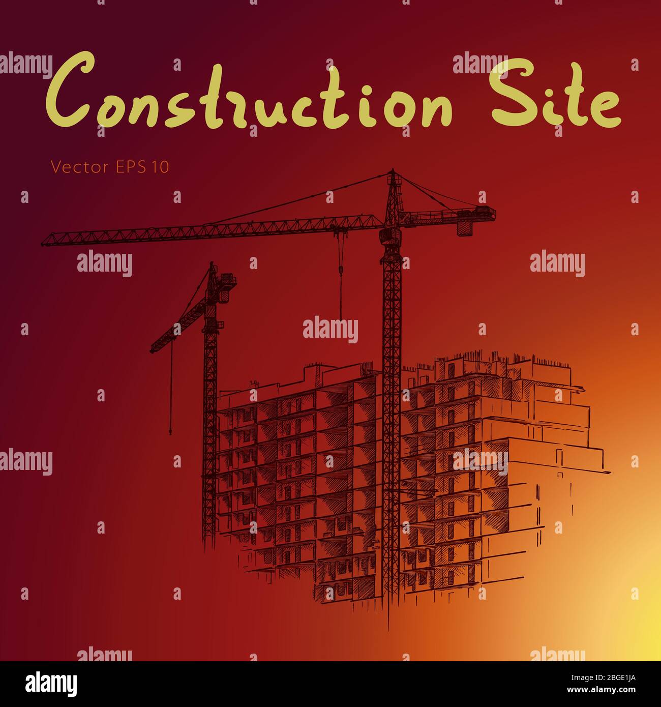 Building Construction and Tower Cranes. City. Vector draw Stock Vector