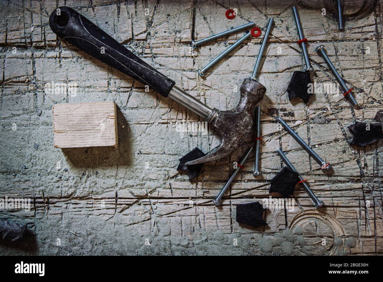 Hammer And Nails Rusty Background Construction Site Stock Photo Alamy