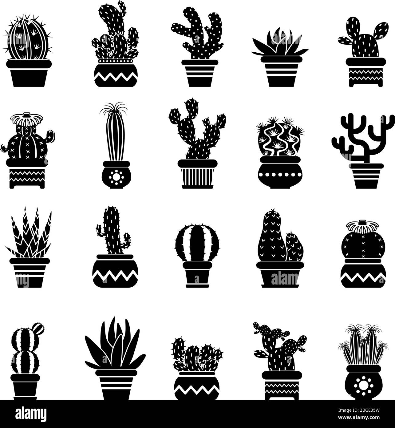 Vector silhouette of desert plants. Monochrome illustrations of