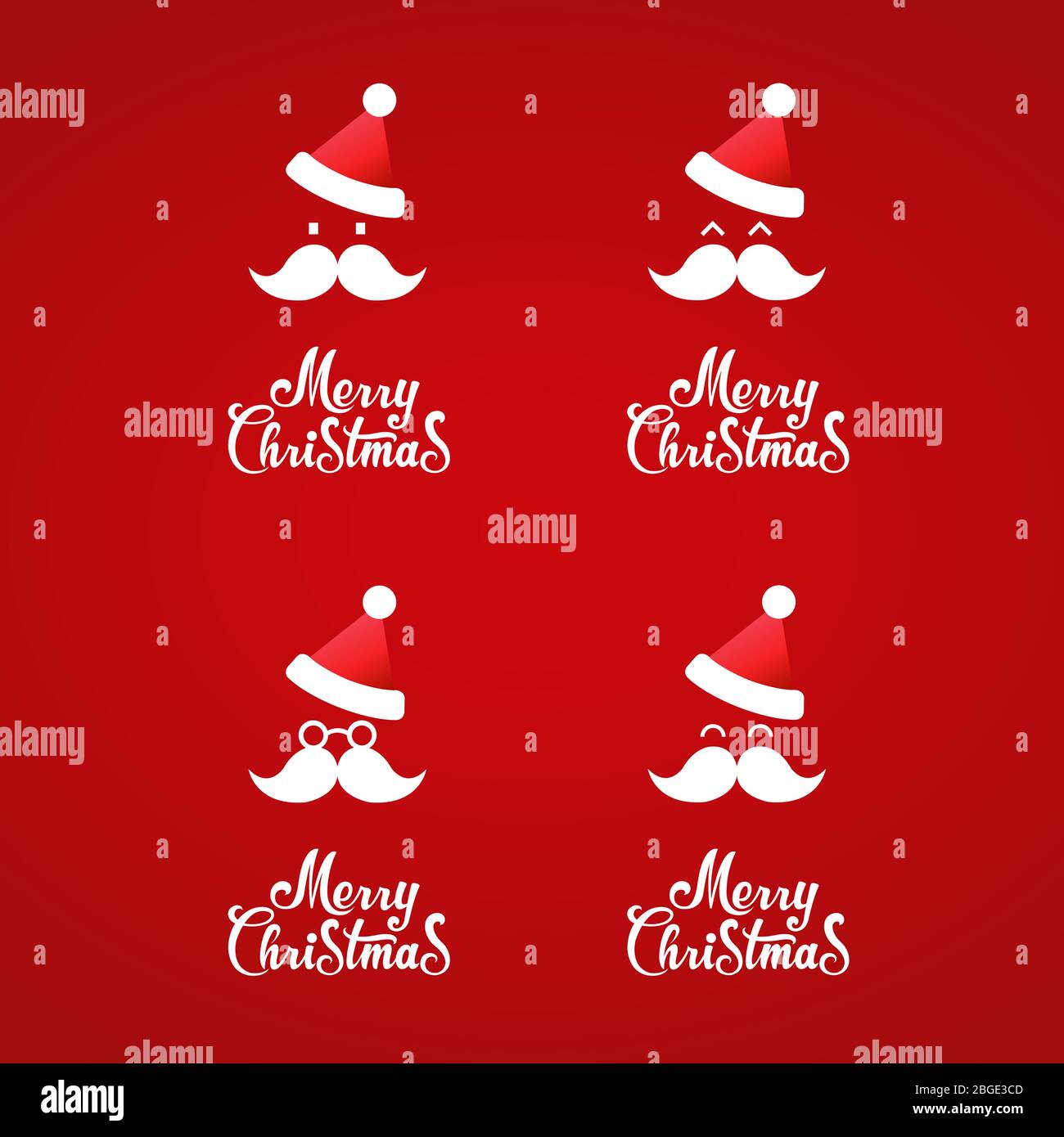Collection of Santa faces and merry christmas text. vector. Stock Vector