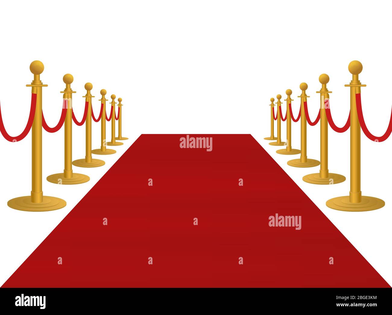 Realistic bright red carpet with barriers 3d vector illustration ...