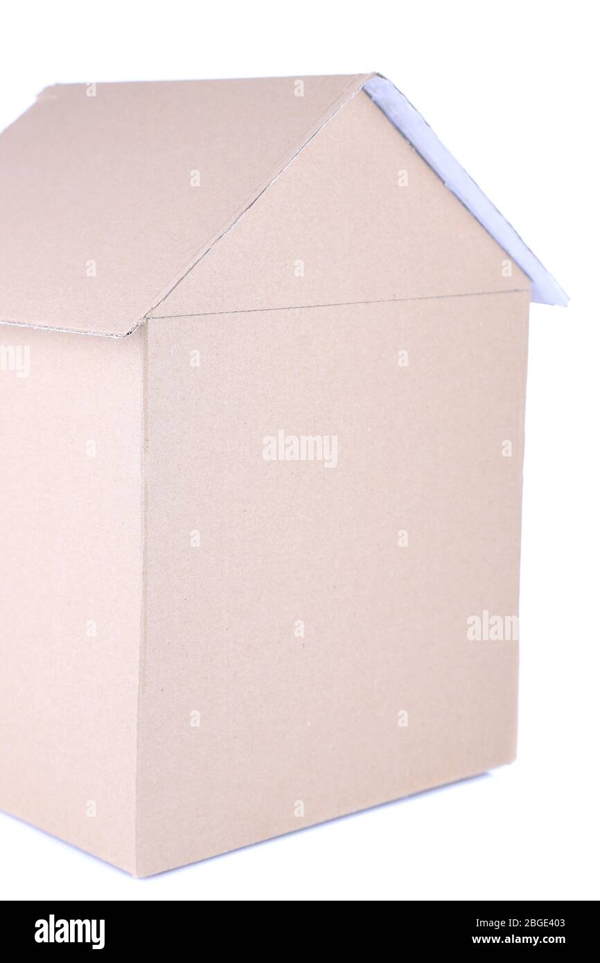 Cardboard house isolated on white Stock Photo - Alamy