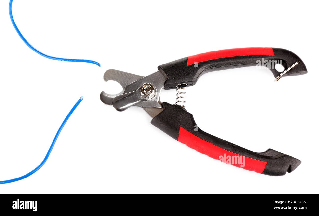 Side cutters cut cable isolated on white Stock Photo Alamy
