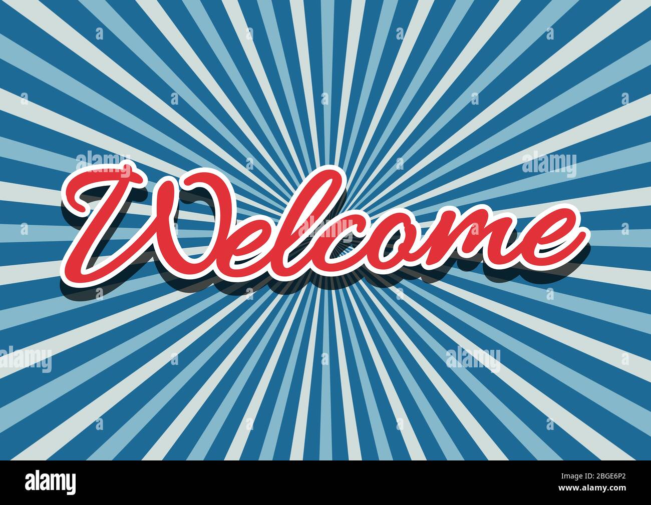 Welcome poster with rays on blue background. Vector paper illustration. Stock Vector