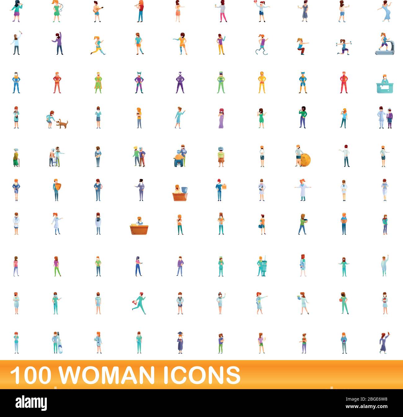100 woman icons set. Cartoon illustration of 100 woman icons vector set ...