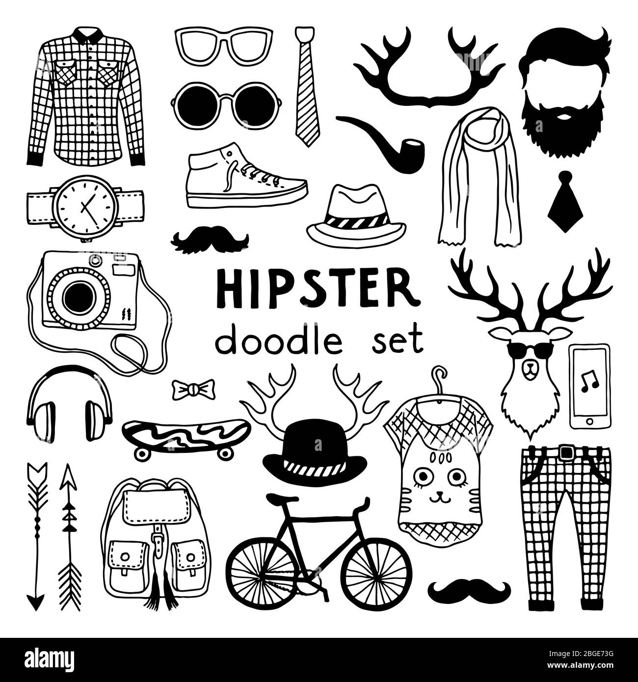 Vector doodle set with different hipster style elements Stock Vector