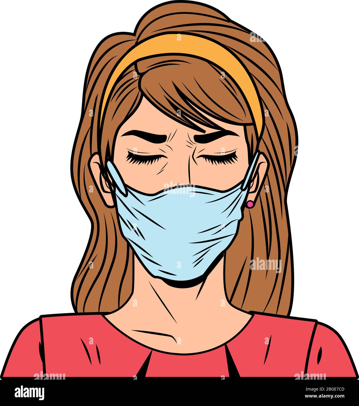 woman using face mask for covid19 pop art style Stock Vector Image ...