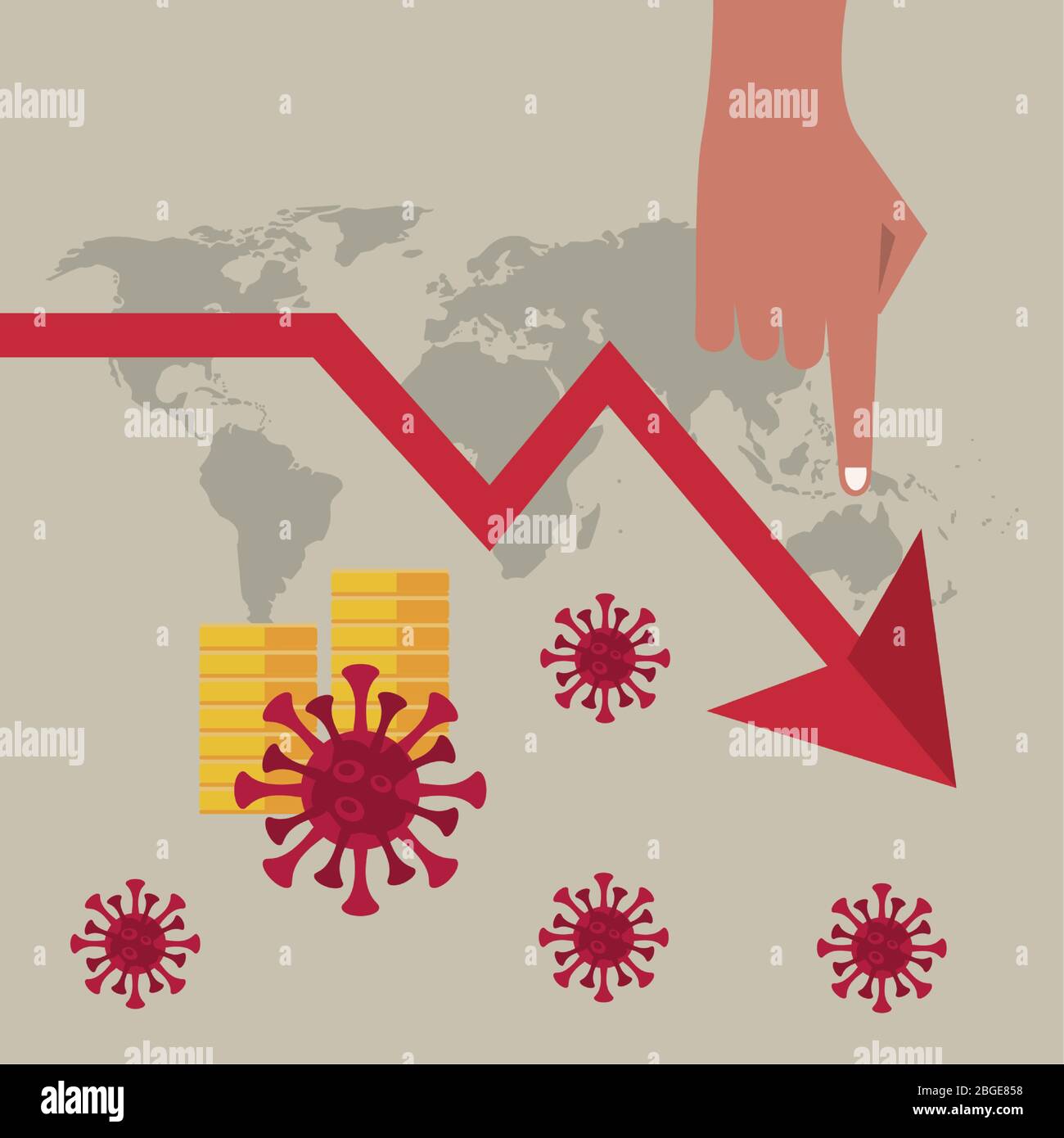 economy and covid19 statistics with arrows in earth maps Stock Vector ...