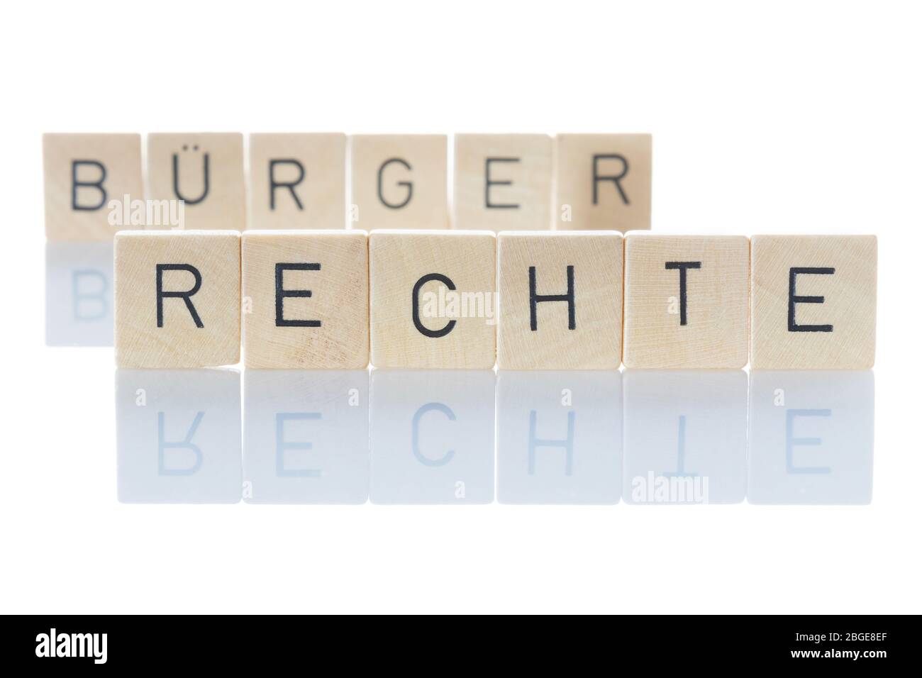 Civil rights the basis for for democracy. 'Bürgerrechte' as an isolated word on a white background. Germany Stock Photo