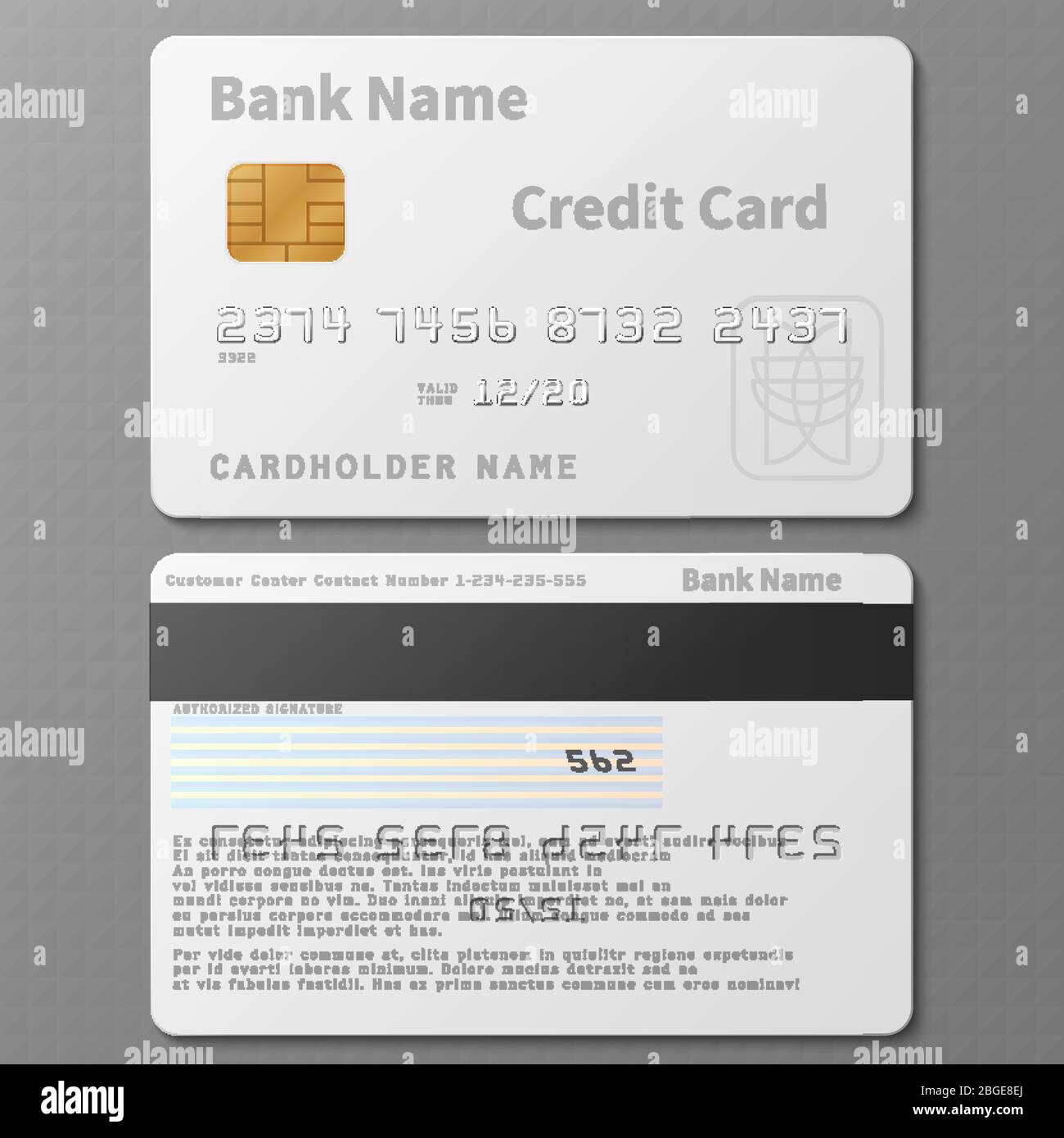 Realistic white bank credit card with chip vector template isolated