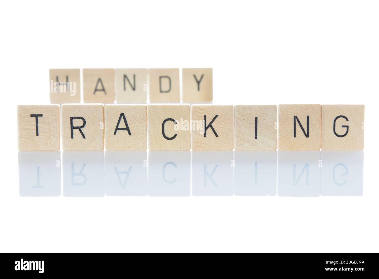 Mobile phone tracking. 'Handy tracking' as an isolated word on a white background. Germany Stock Photo