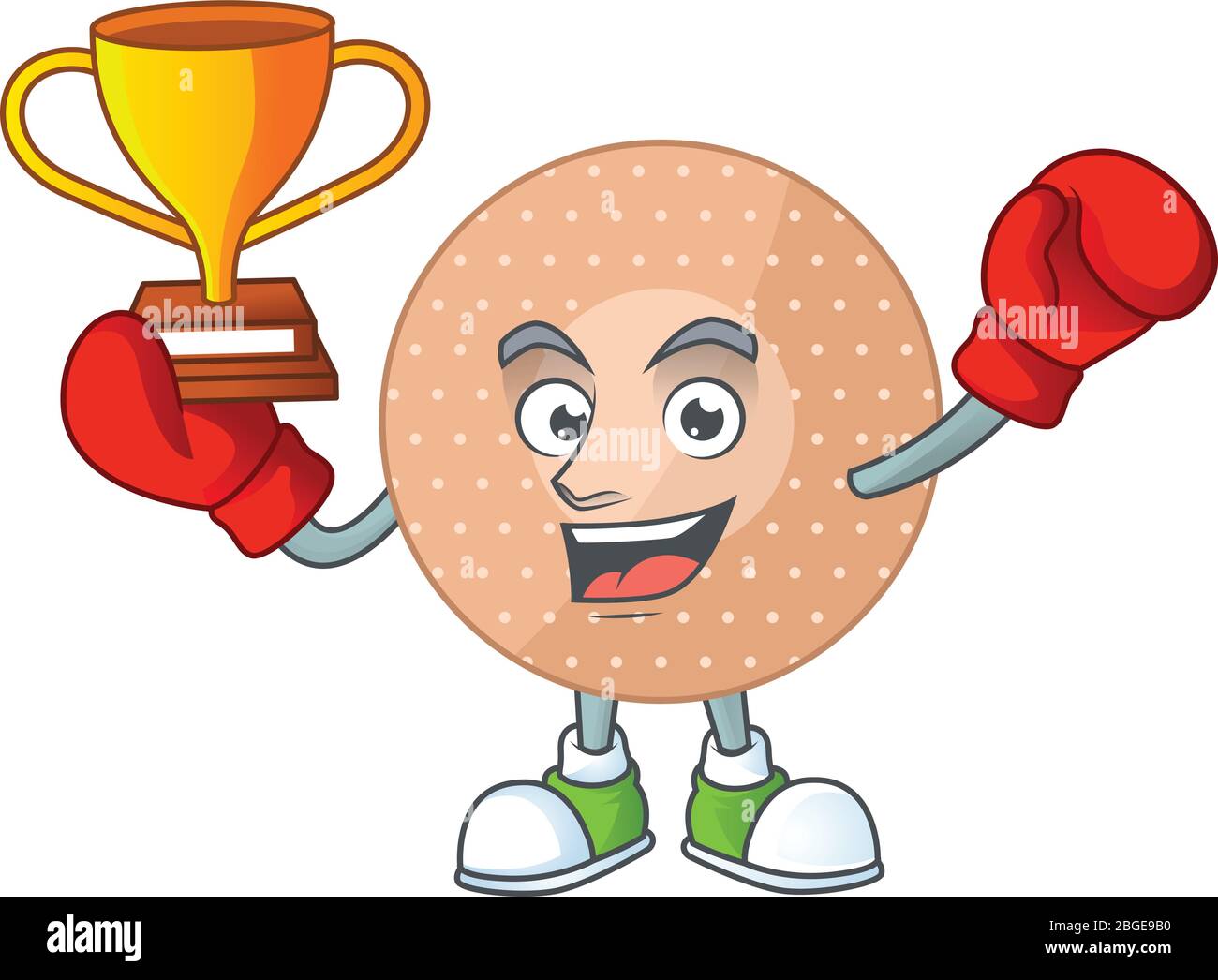 Proudly face of boxing winner rounded bandage presented in cartoon character design Stock Vector