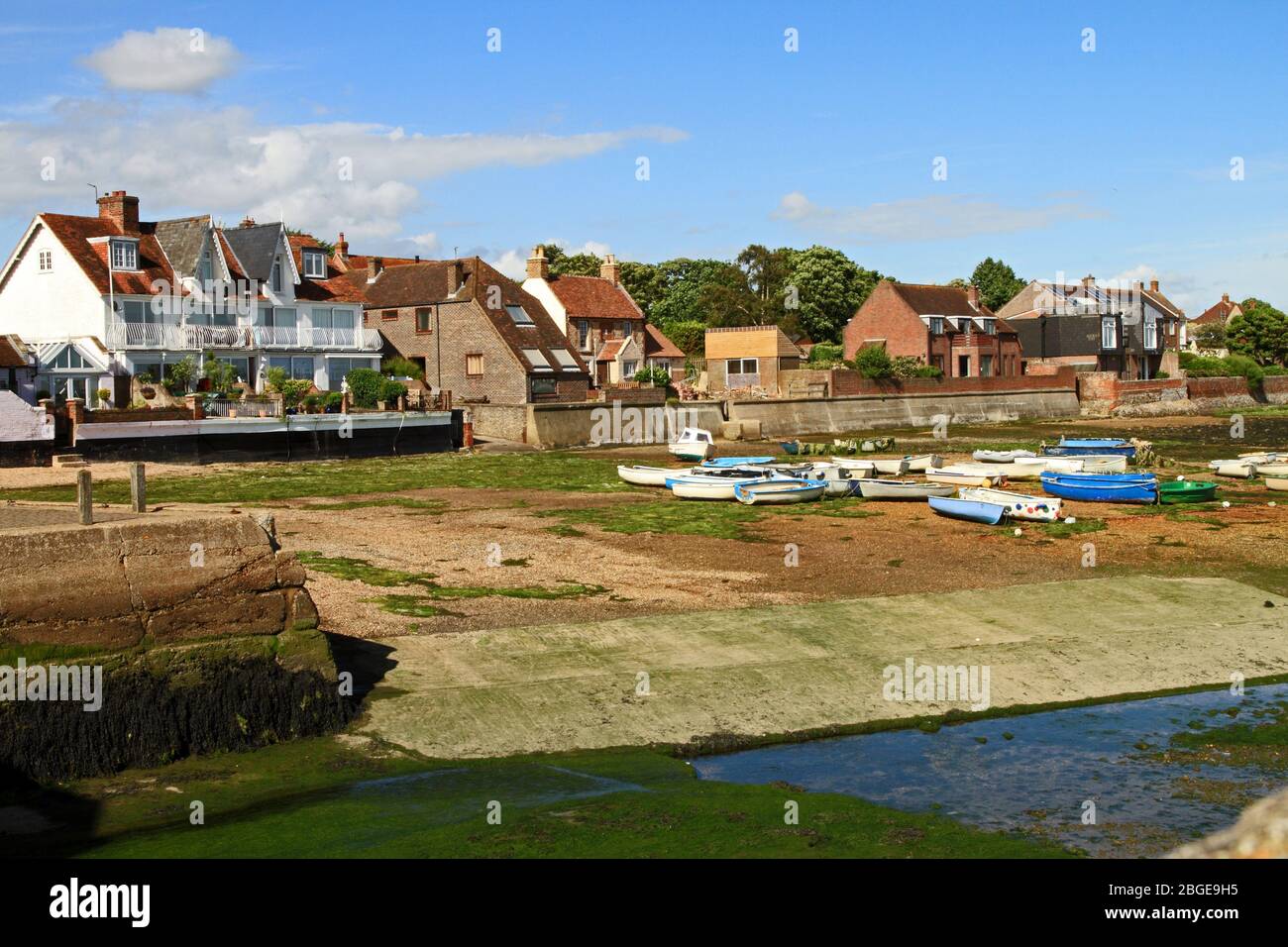 View of part of the harbour at Emsworth, Hampshire, England at low tide. The town once had a famous oyster industry. Stock Photo