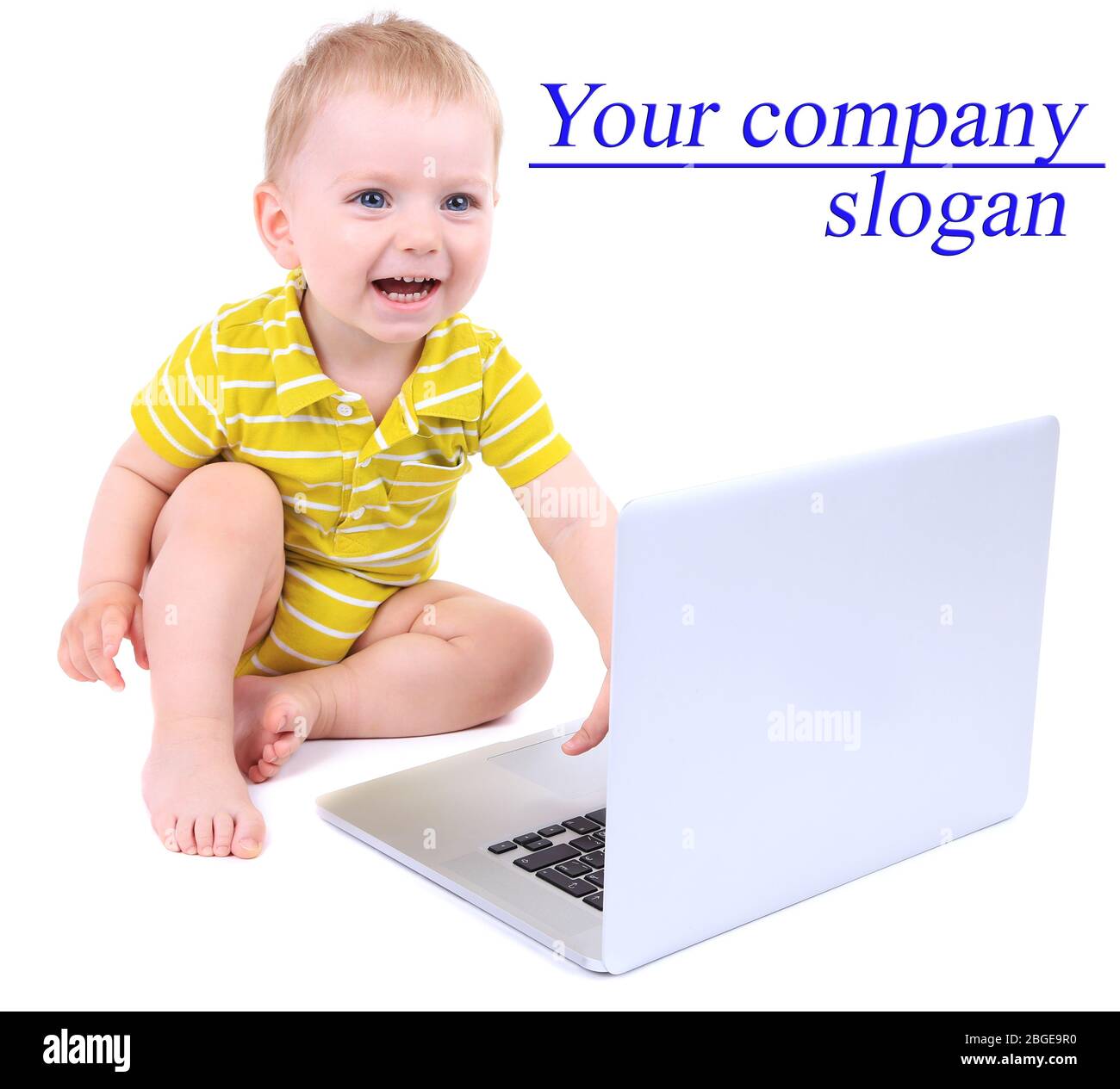Cute little boy with laptop isolated on white Stock Photo - Alamy