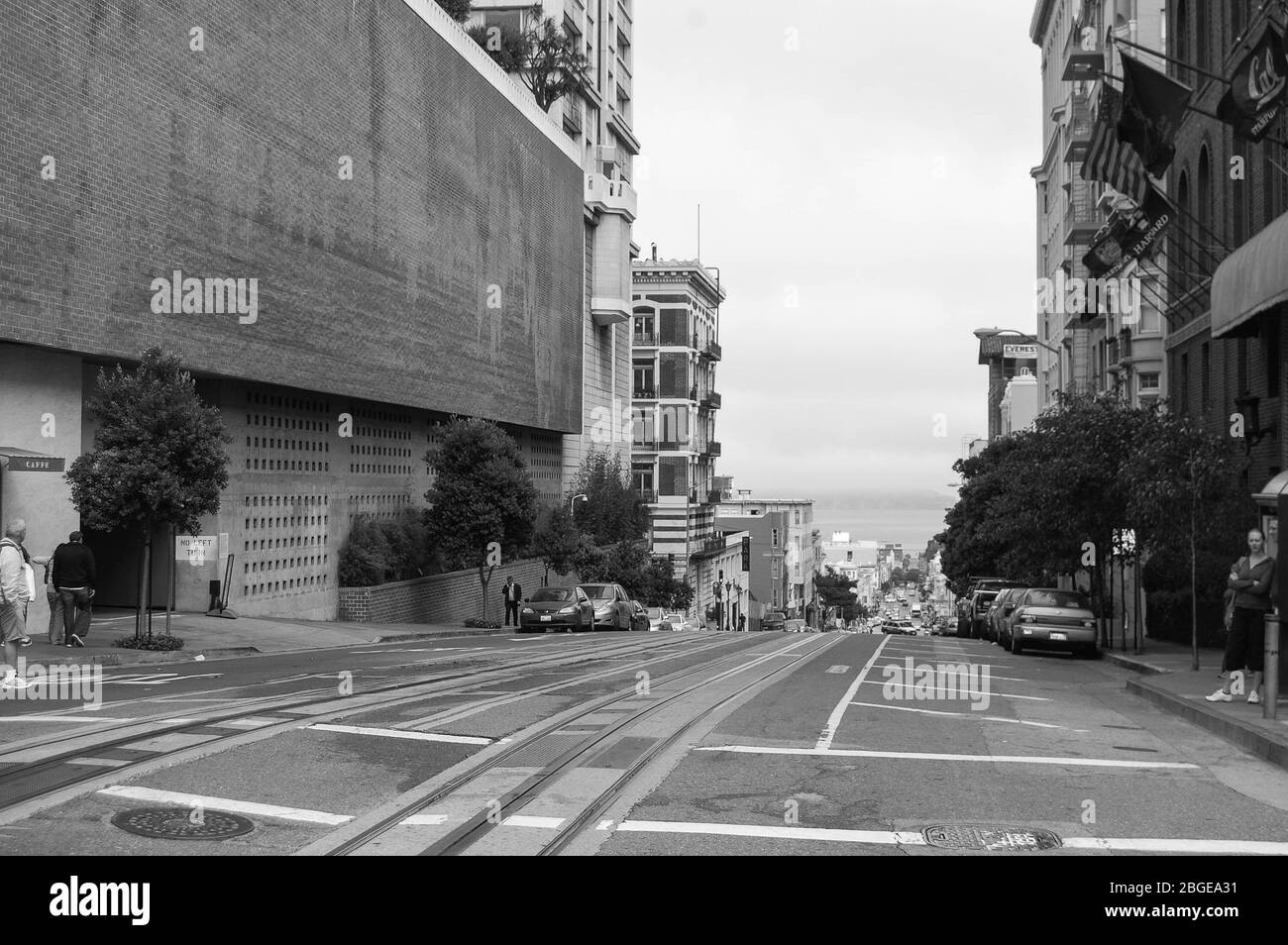 San Francisco hill street cable cables track flag flags USA US
