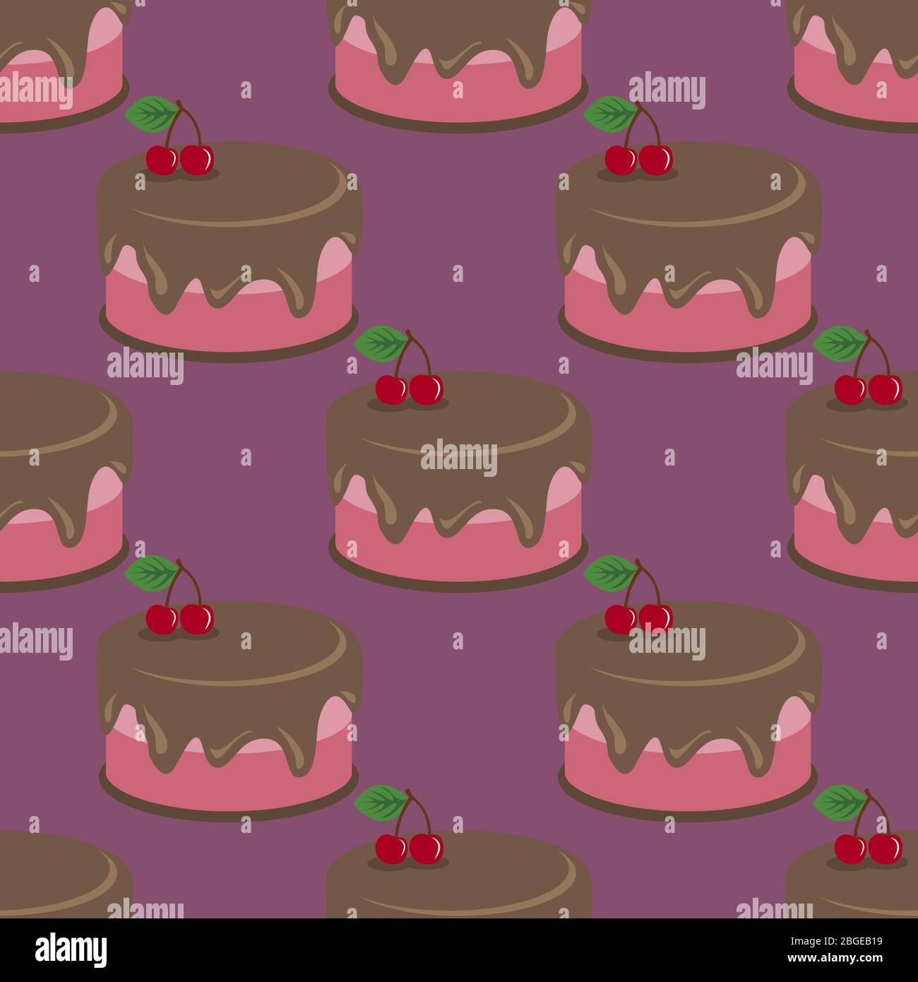 Cream choco cherry cake tasty seamless background pattern Stock Vector