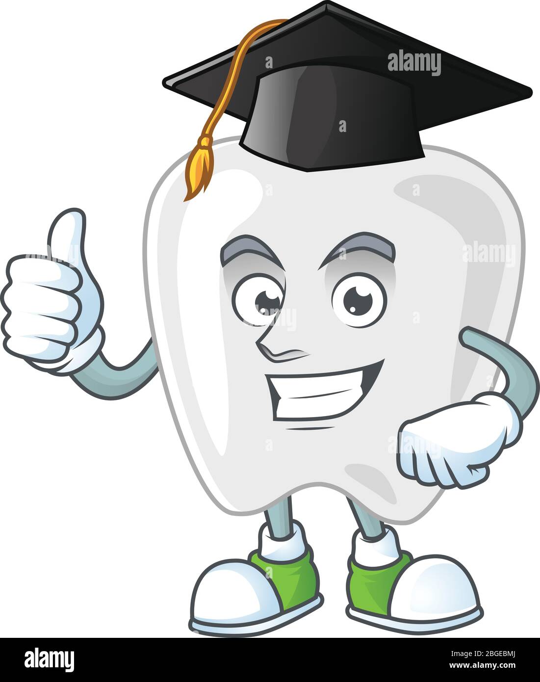 Mascot design concept of teeth proudly wearing a black Graduation hat