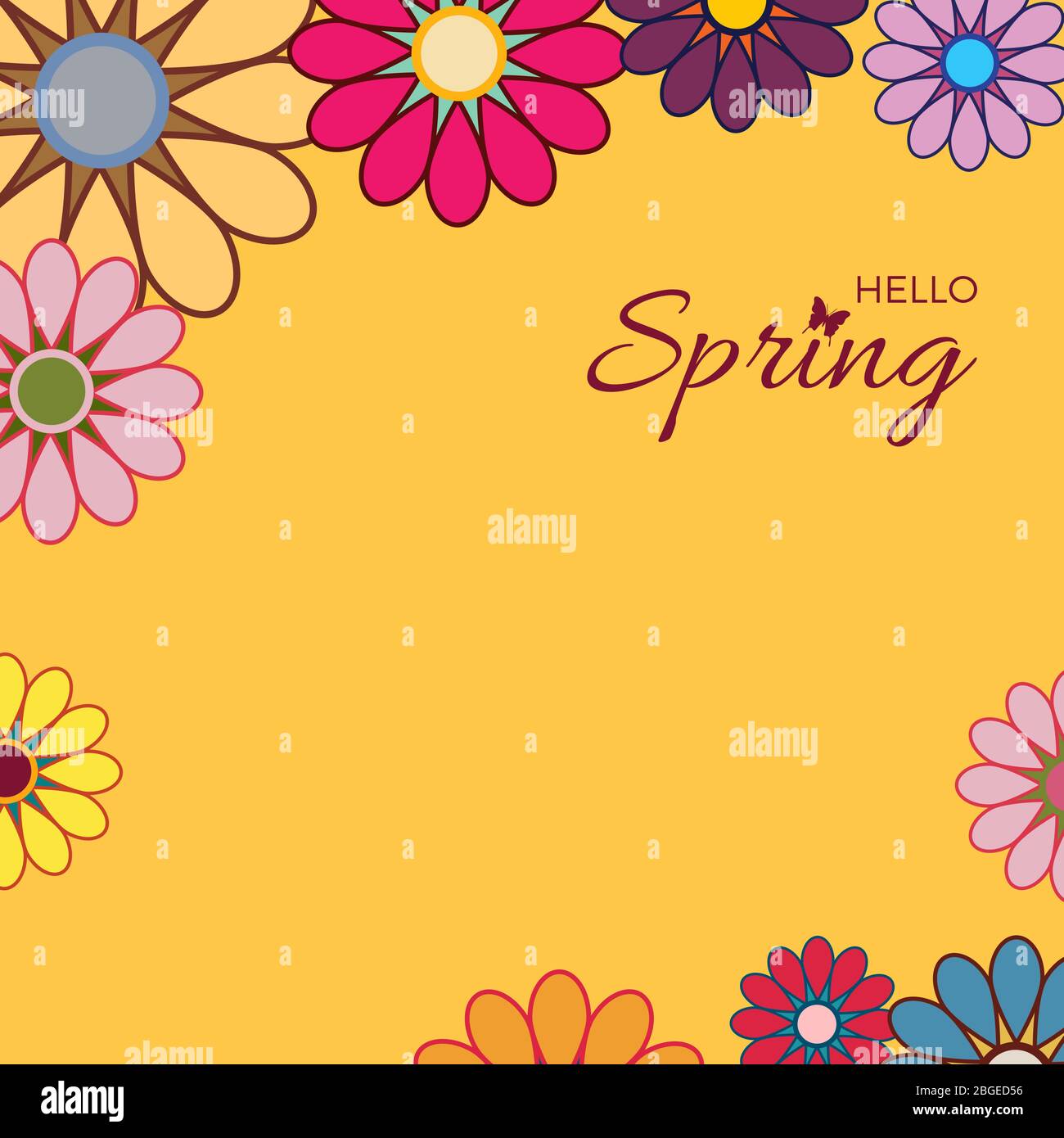 Spring design background. Card for spring season with frame and leaves and flower. Vector illustration for cover or poster Stock Vector