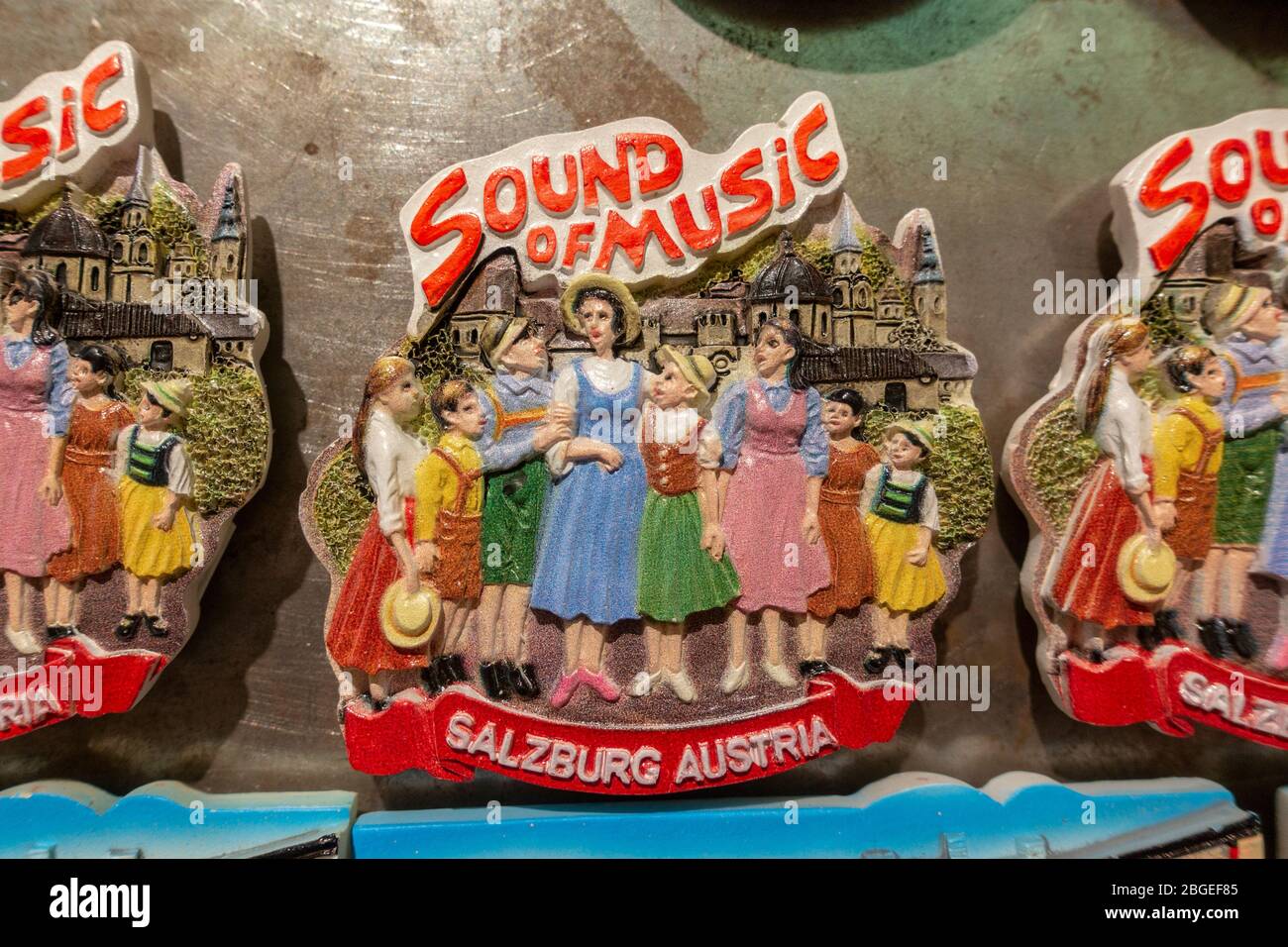 The Sound of Music fridge on sale on a shop rack in Salzburg