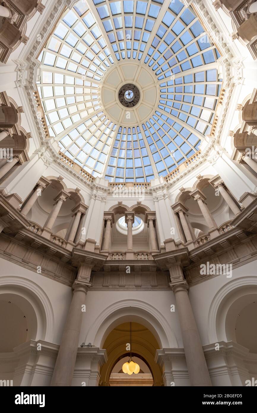 Low-angle interior view of a glass dome at the Tate Britain, London Stock Photo