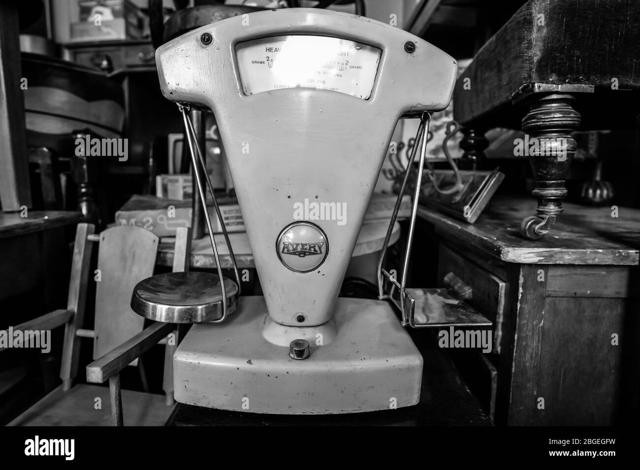 London/UK - 2/2/20 - A large vintage scales in an antique shop Stock Photo