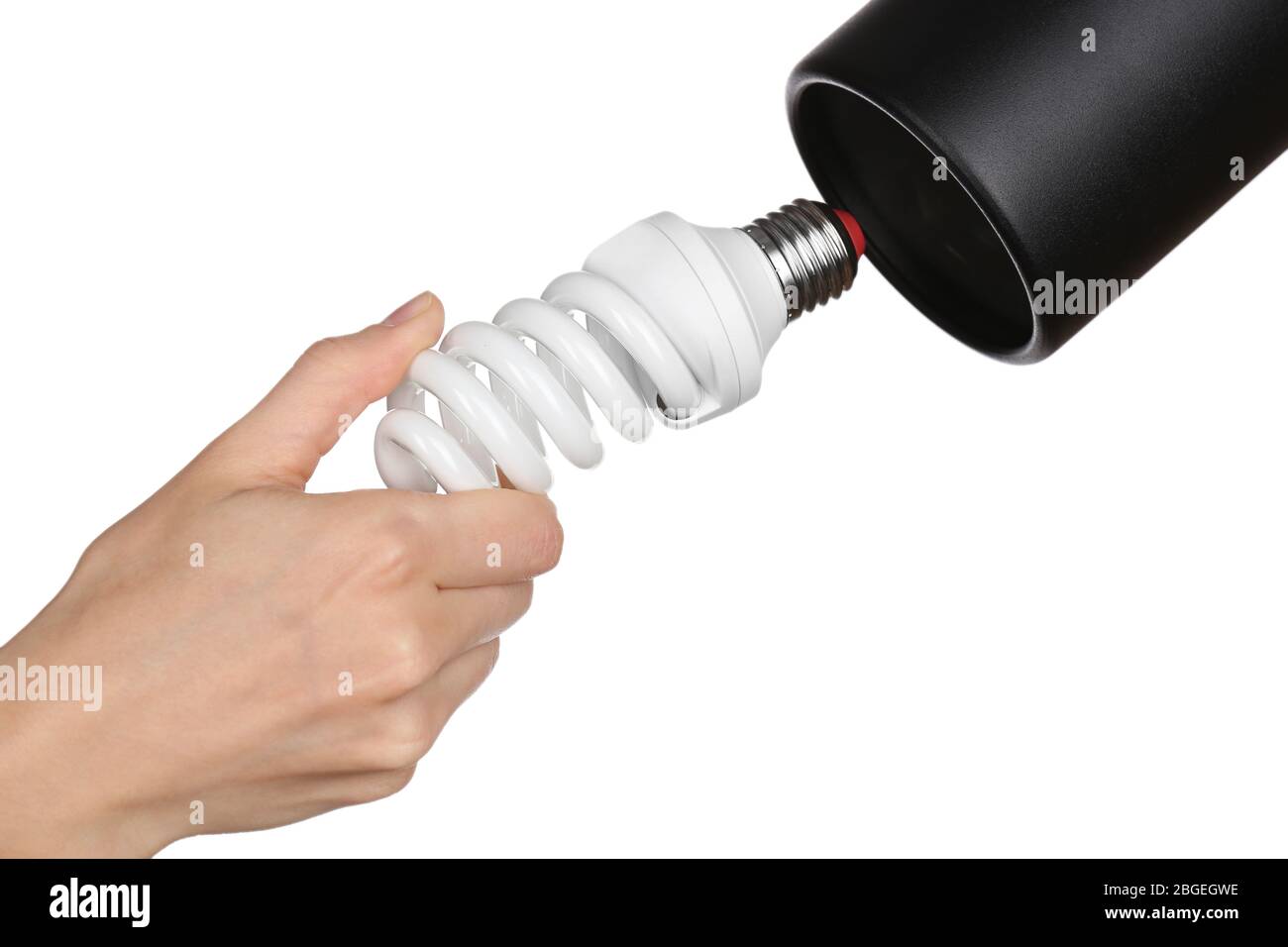Hand changing light bulb for lamp at home, isolated on white Stock ...