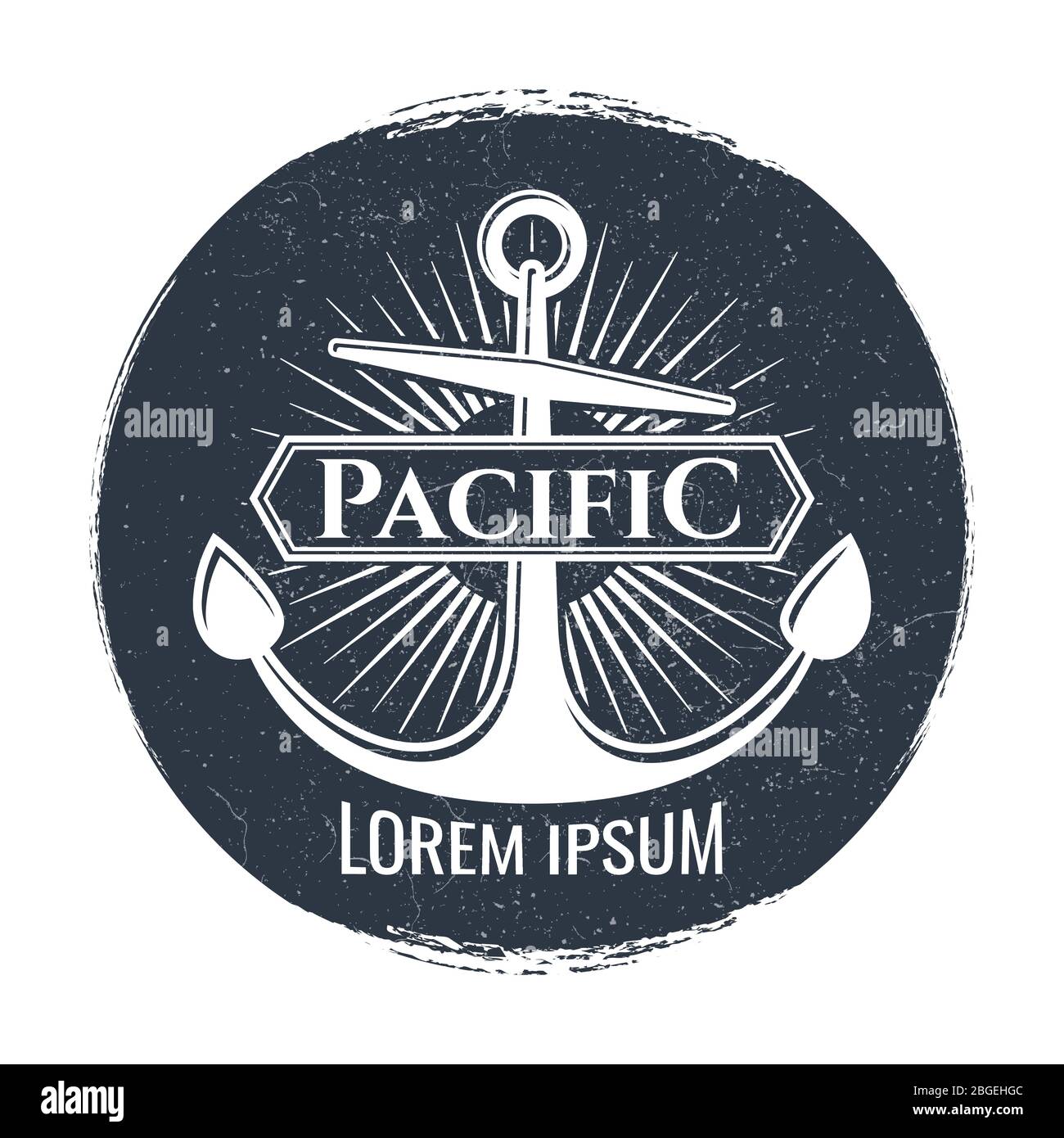 Grunge pacific logo or label with anchor on white. Vector illustration Stock Vector