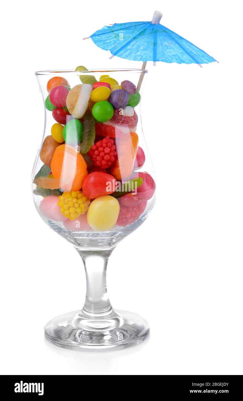 Different colorful fruit candy in glass isolated on white Stock Photo ...