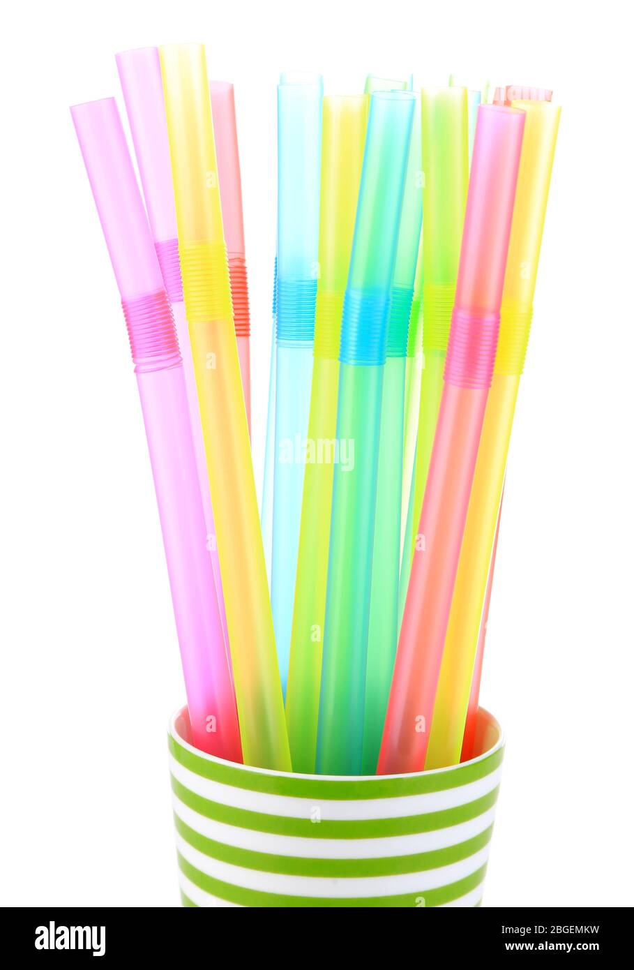 Straws in cup isolated on white Stock Photo - Alamy