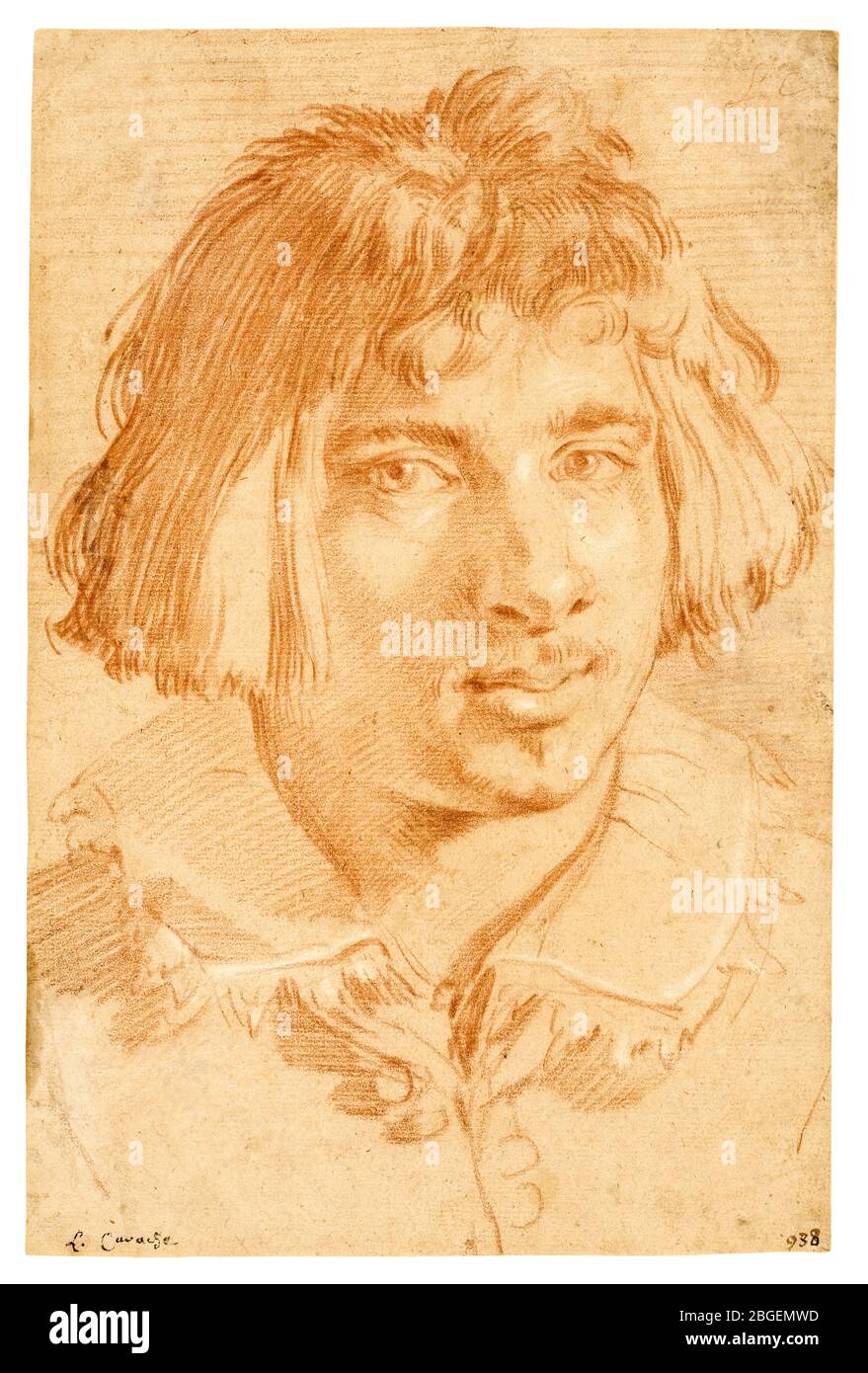 Gian Lorenzo Bernini, Portrait of a Young Man, portrait drawing, 1630 Stock Photo