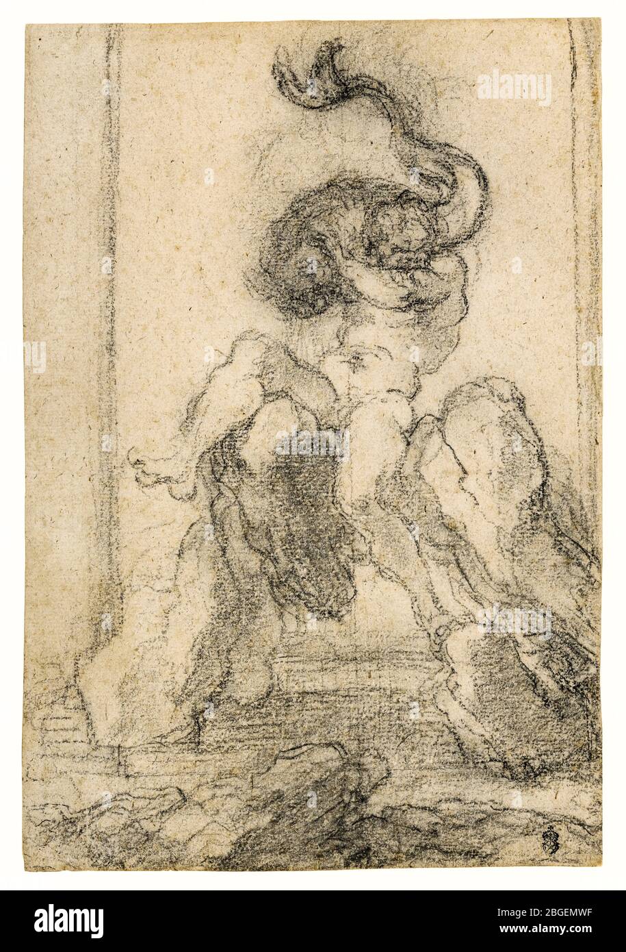 Gian Lorenzo Bernini, A Marine God with a Dolphin, drawing, 1652-1653 Stock Photo