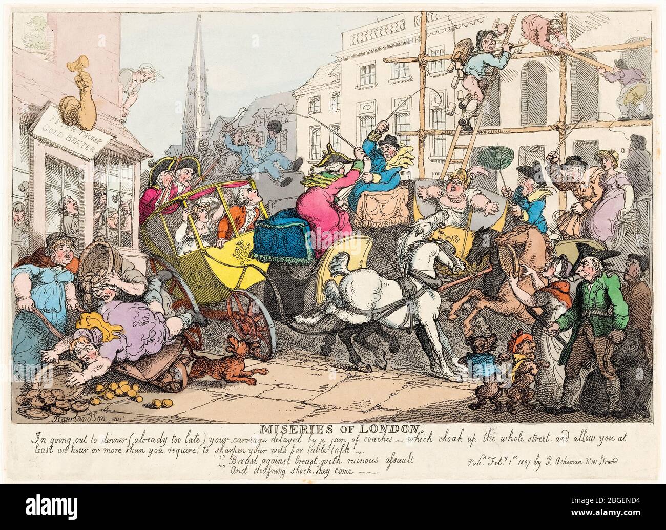 Thomas Rowlandson, Miseries of London: Going out to Dinner, etching, 1807 Stock Photo