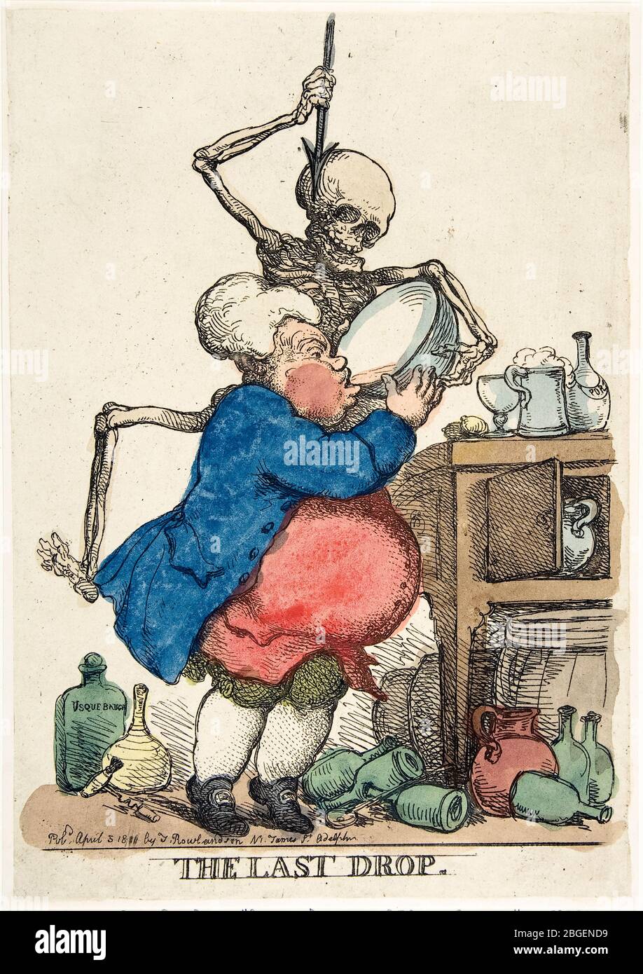 Thomas Rowlandson, The Last Drop, (Skeleton of Death), etching, 1801 Stock Photo