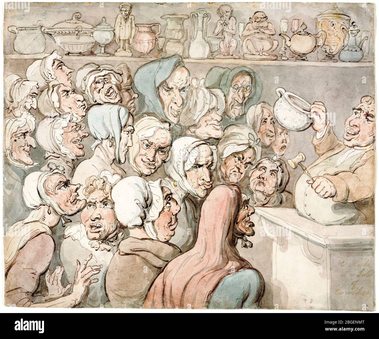 Thomas Rowlandson, Old Maids at a Sale of Curiosities, drawing, before 1827 Stock Photo
